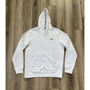 Nike White Fleece Hoodie Sweatshirt Mens Sz Large Embroidered Swoosh Logo